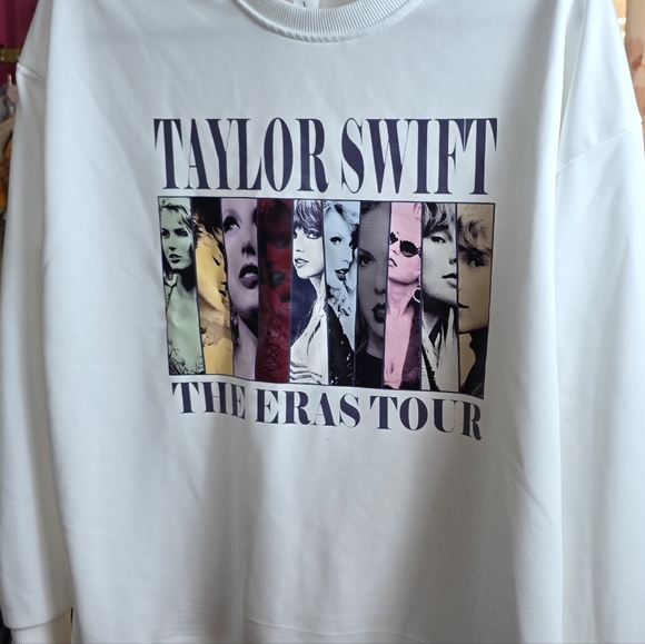 Taylor Swift The Eras Tour White Sweatshirt Y2K Swiftie Sz Large - Picture 2 of 7